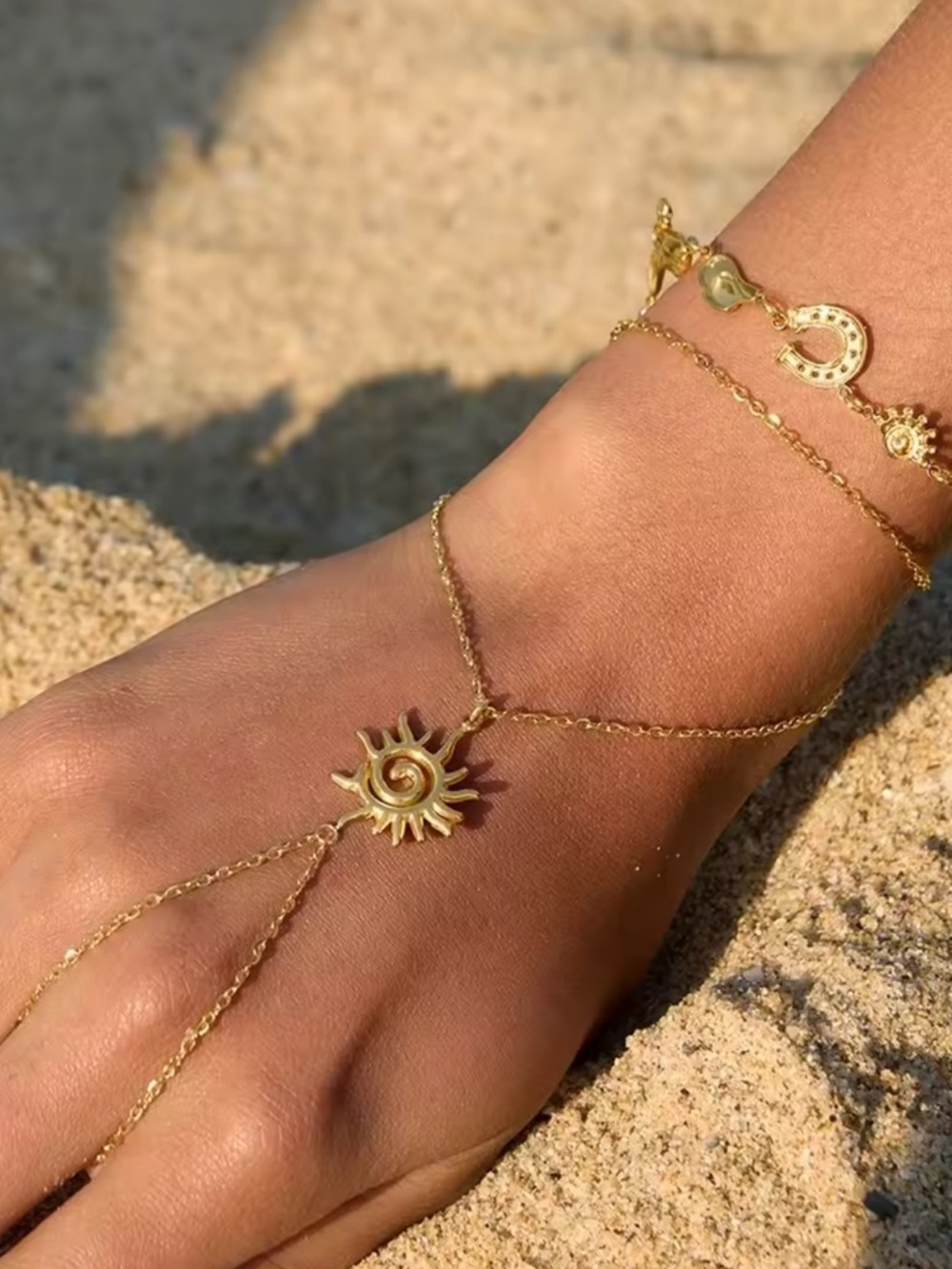 Gold Sun Charm Anklet Bracelet